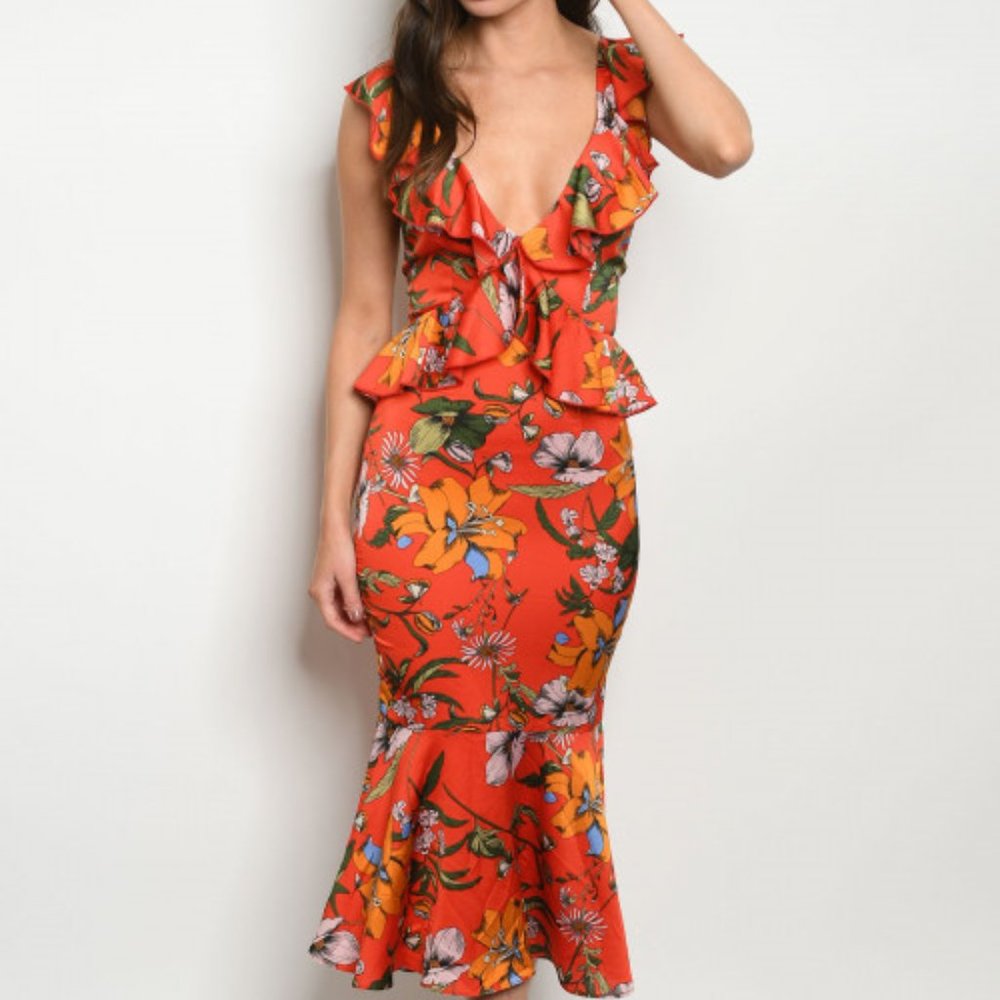Beautiful Orange Blossom Ruffle Dress
